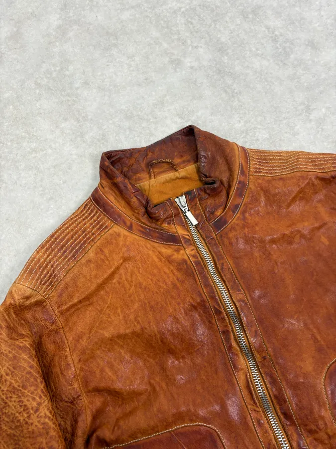 2000s Massimo Rebecchi Cognac Biker Leather Jacket - Image 6