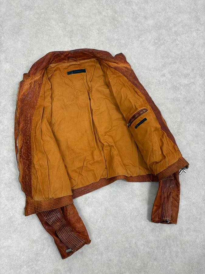 2000s Massimo Rebecchi Cognac Biker Leather Jacket - Image 7