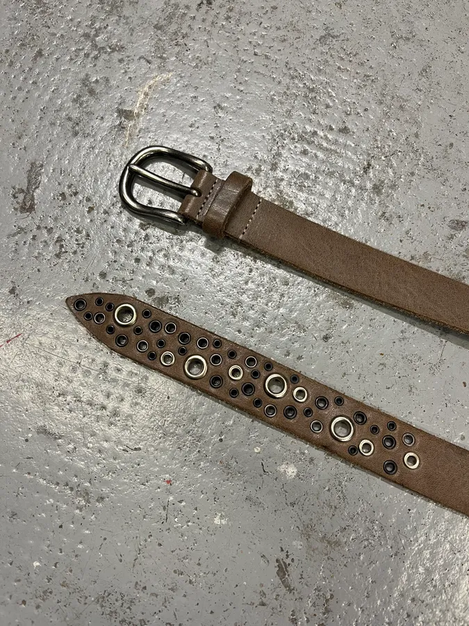 2000s Massimo Rebecchi Eyelet Brown Leather Belt - Image 5