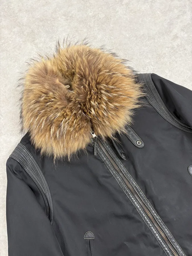 2000s Massimo Rebecchi Fur Collar Black Jacket - Image 6