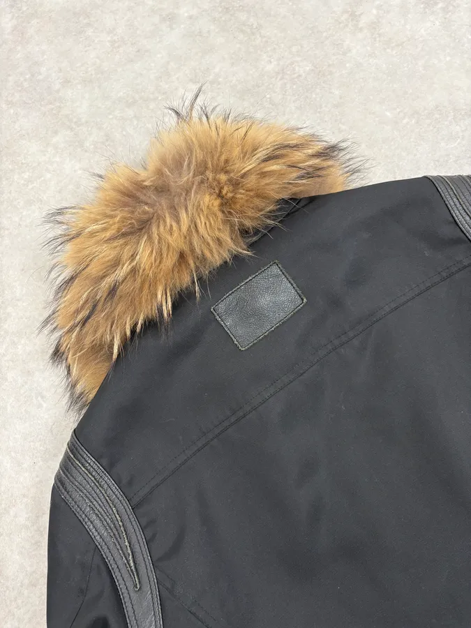 2000s Massimo Rebecchi Fur Collar Black Jacket - Image 9