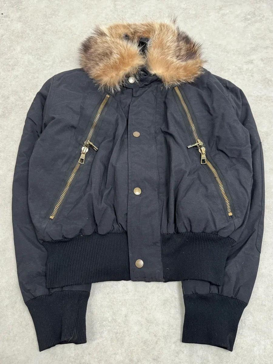 2000s Massimo Rebecchi  Fur Front Zips Navy Bomber Jacket - Image 4