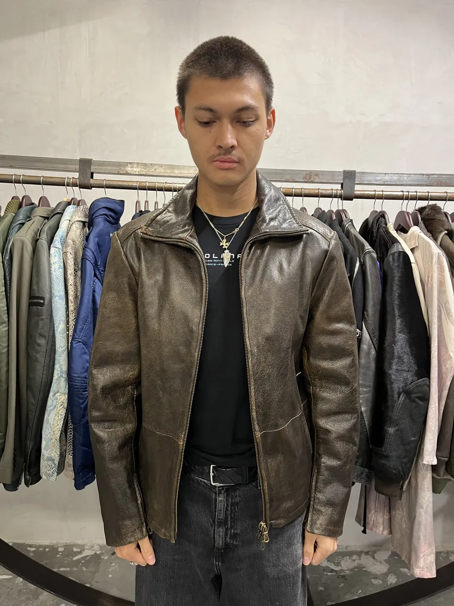 2000s Massimo Rebecchi Raw Aged Brown Leather Jacket - Image 2