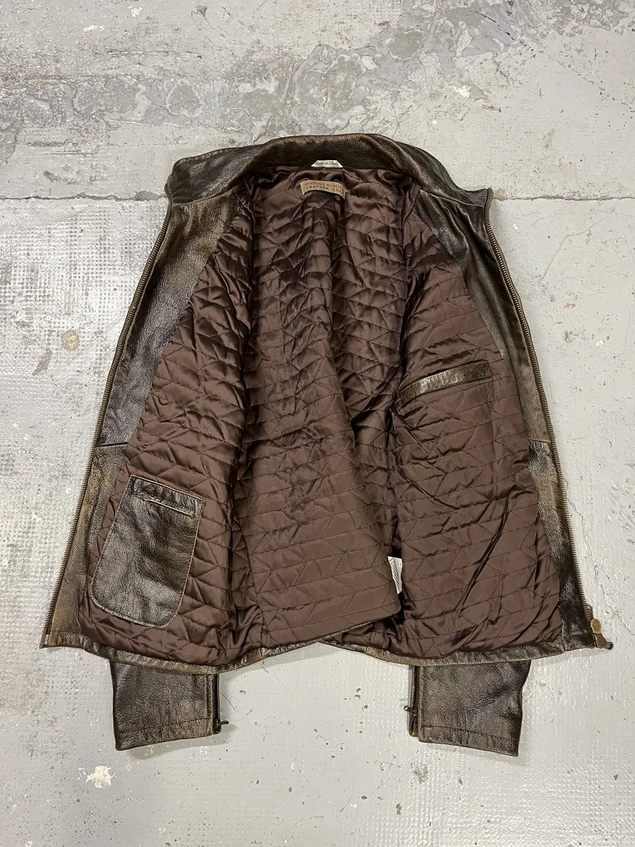 2000s Massimo Rebecchi Raw Aged Brown Leather Jacket - Image 7