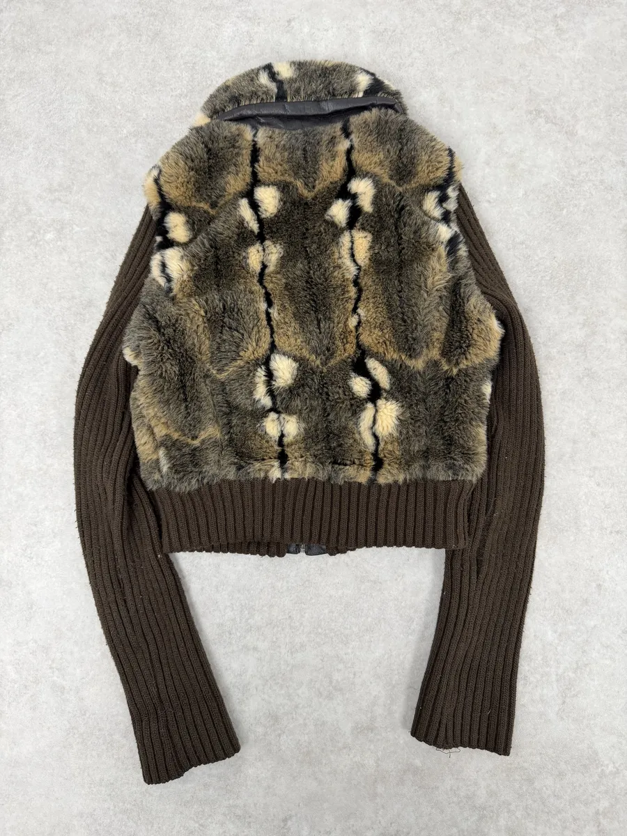 2000s Miss Sixty Fake Fur Brown Wool Sleeves Jacket - Image 4