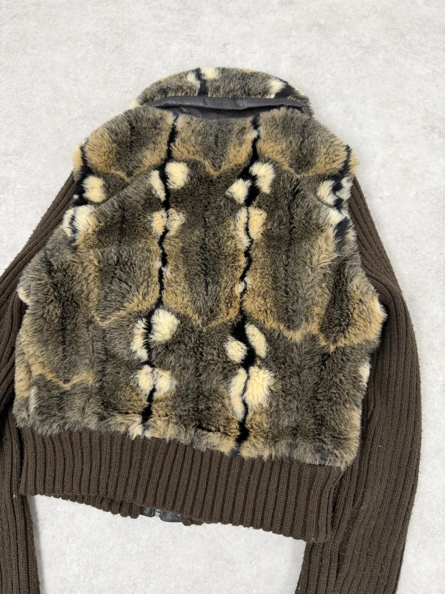 2000s Miss Sixty Fake Fur Brown Wool Sleeves Jacket - Image 5