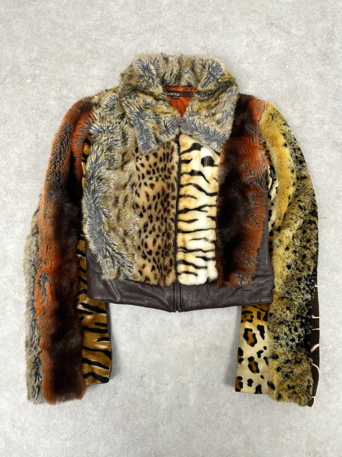 2000s Miss Sixty Faux Fur Leopard Print Jacket