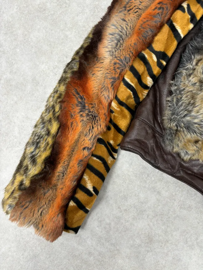 2000s Miss Sixty Leopard Tiger Patchwork Faux Fur Jacket - Image 10