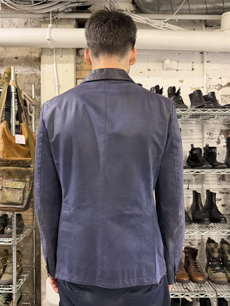 2000s Miu Miu Blue Gradient Eroded Leather Blazer Jacket - Image 4
