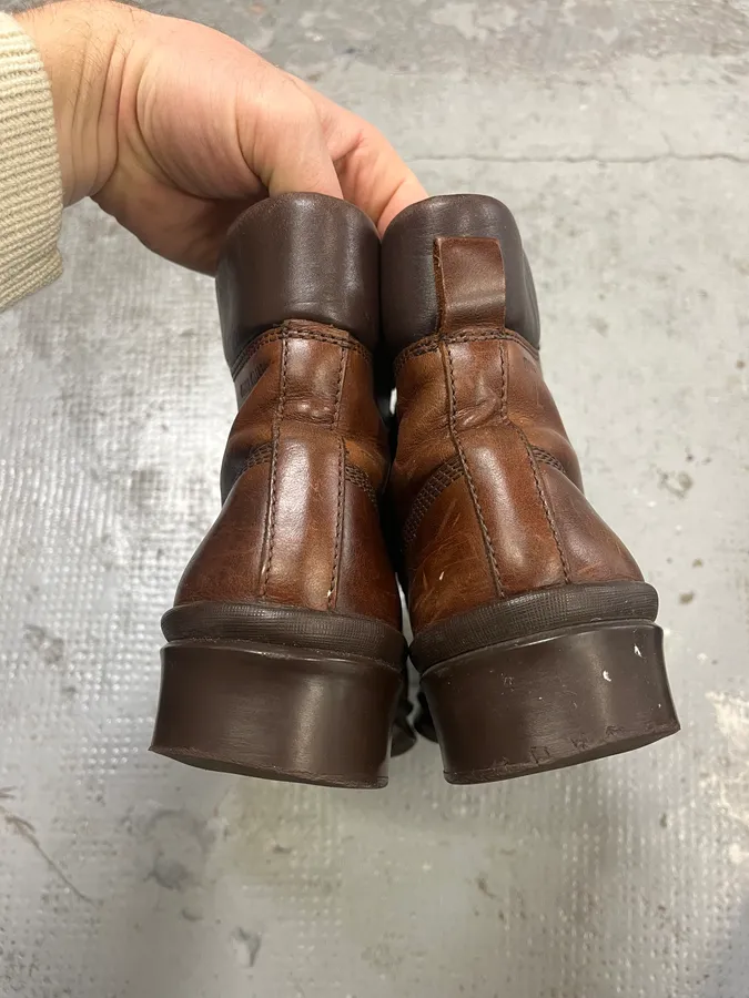 2000s Miu Miu Brown Eroded Leather Boots - Image 6