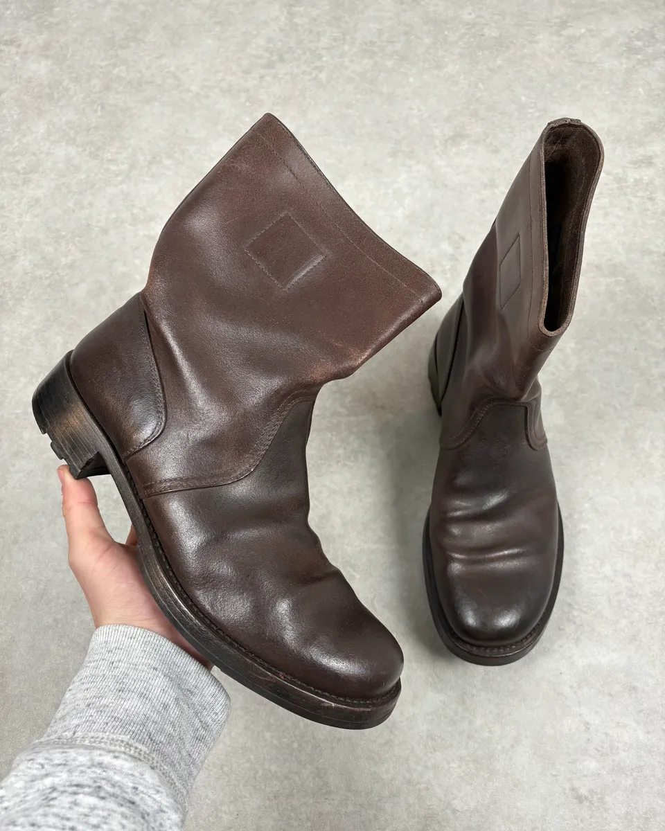 2000s Miu Miu Brown Leather Ankle Boots
