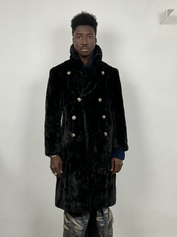 2000s MiuMiu Black Faux Fur Officer Trench Coat - Image 2