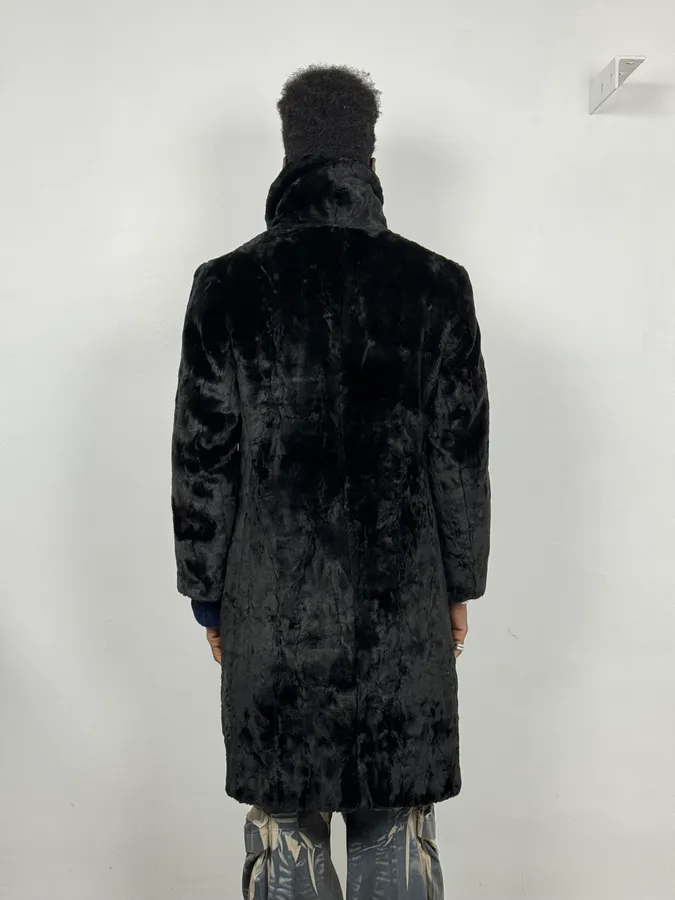 2000s MiuMiu Black Faux Fur Officer Trench Coat - Image 3