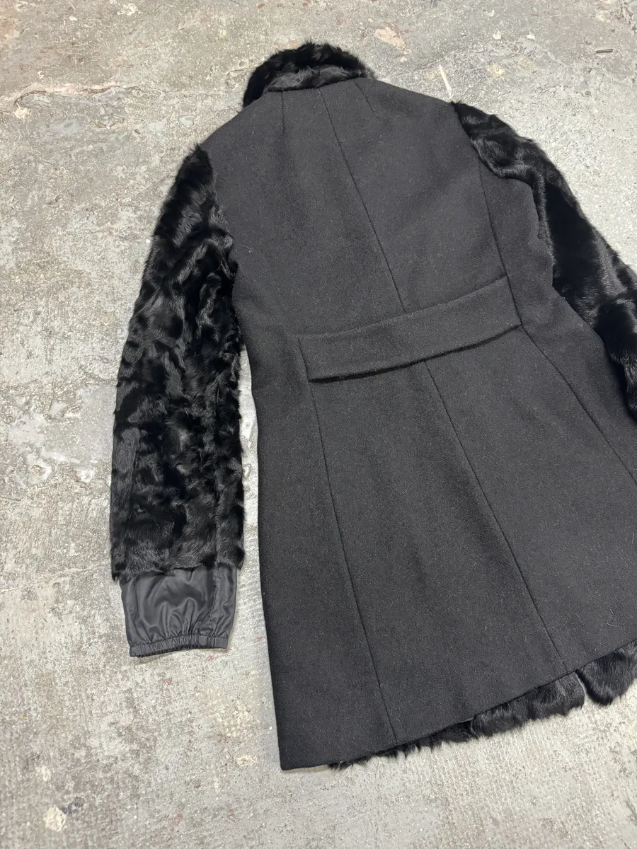 2000s MiuMiu Black Goat Fur Coat Hybrid Nylon Buttoned Coat - Image 11