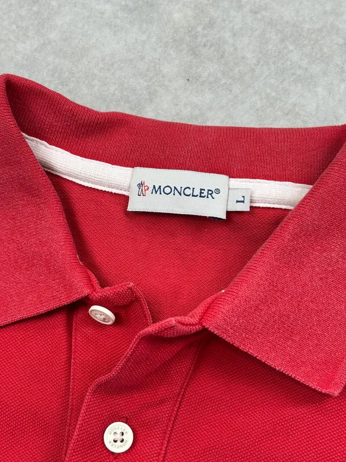 2000s Moncler Red Striped Polo Shirt - Image 7