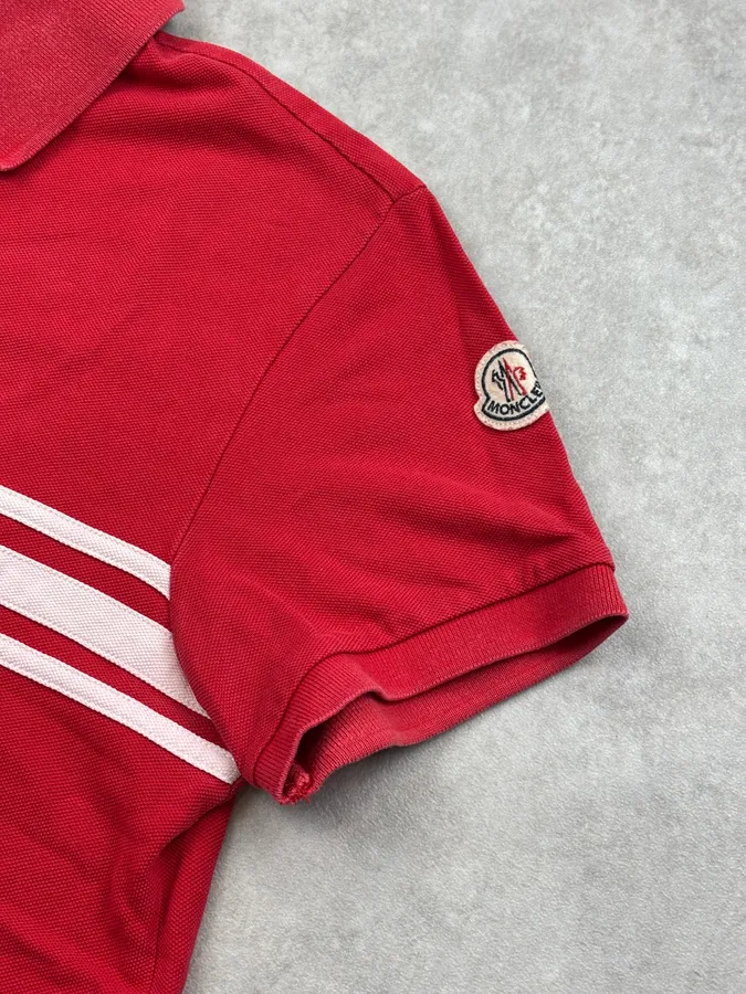 2000s Moncler Red Striped Polo Shirt - Image 8