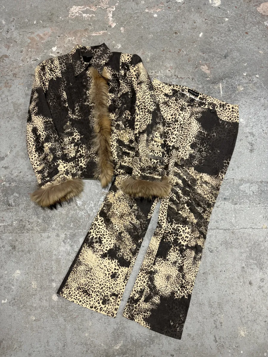 2000s Monica Magni Leopard Fur Set Jacket & Pants - Image 10