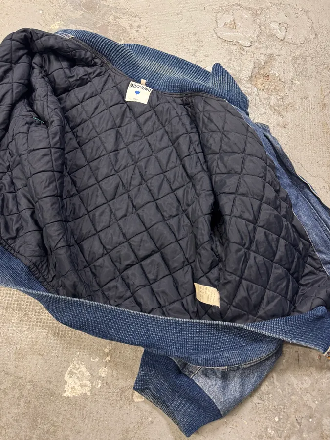 2000s Moschino Aero Cozy Peace Denim Bomber Jacket - Image 10