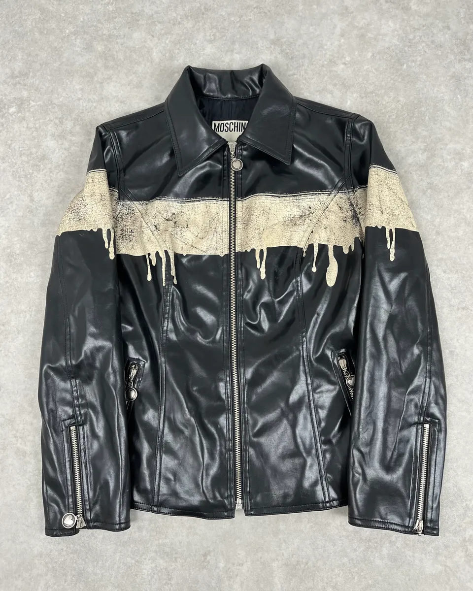 2000s Moschino Black Painted Effect Light Jacket