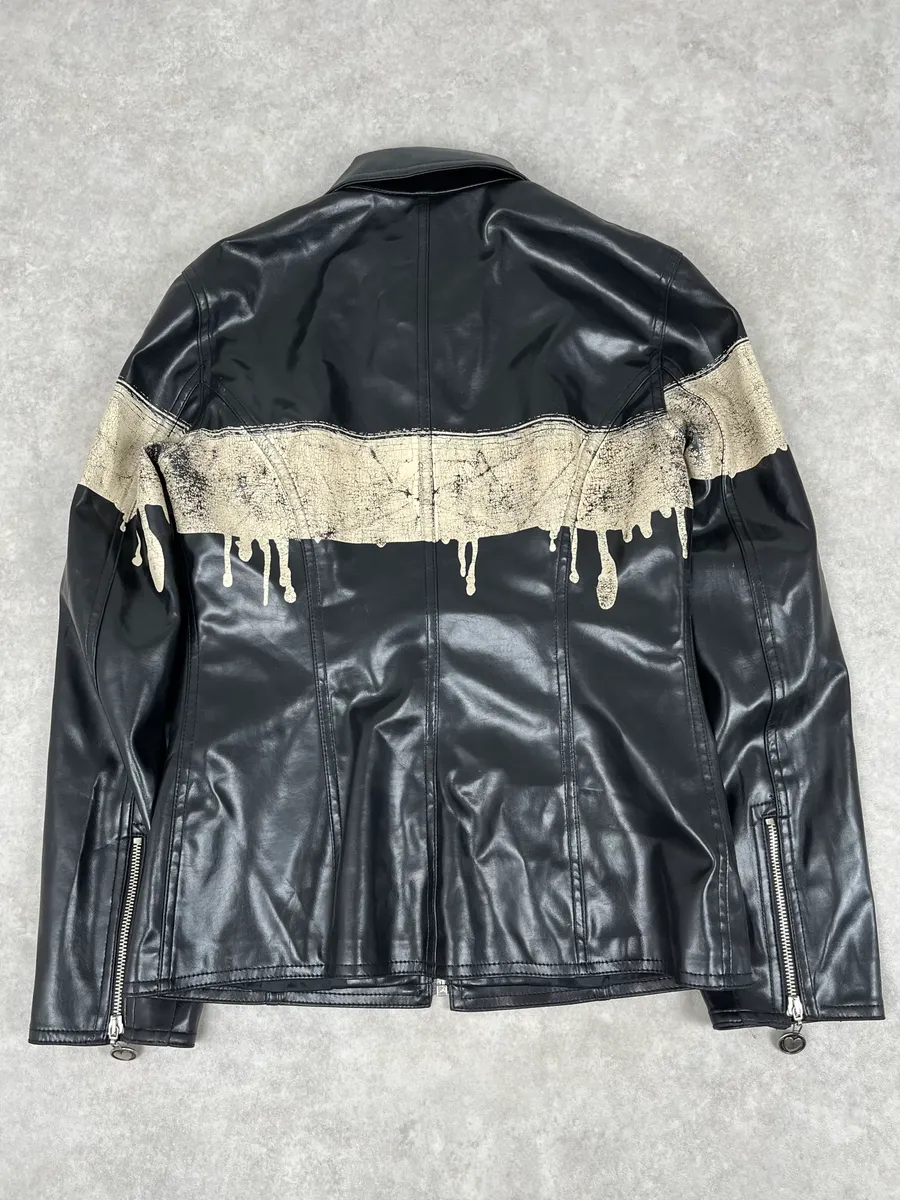 2000s Moschino Black Painted Effect Light Jacket - Image 6