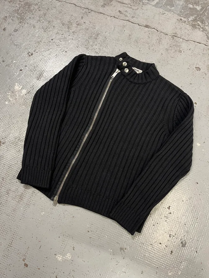 2000s Moschino Black Wool Asymmetrical Zip Sweater - Image 4