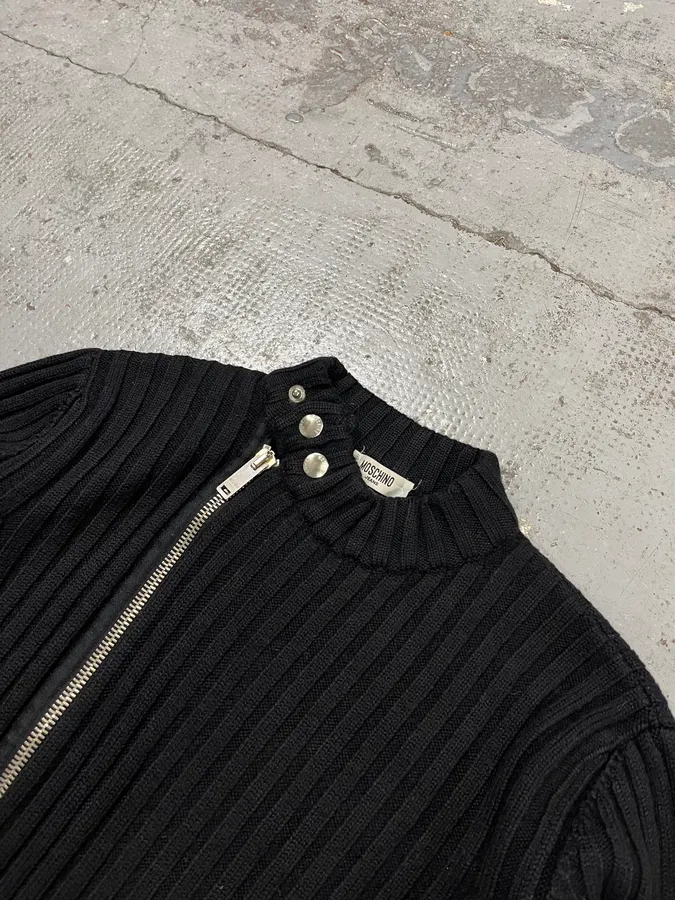 2000s Moschino Black Wool Asymmetrical Zip Sweater - Image 5