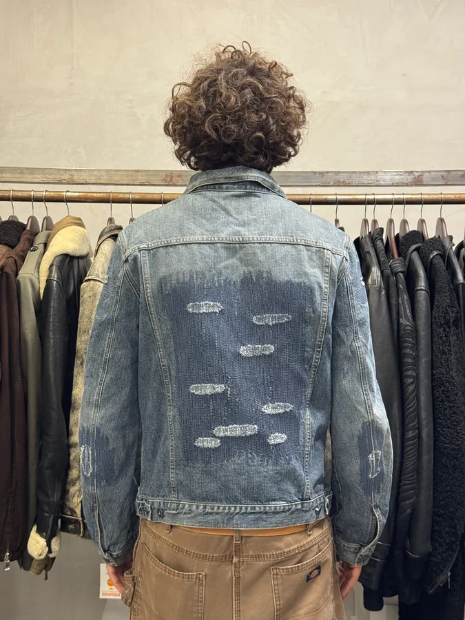 2000s Moschino Blue Distressed Denim Reinforced Jacket - Image 4