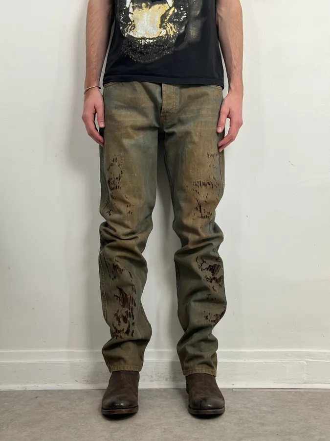 2000s Moschino Blue Faded Irregular Denim Jeans - Image 2