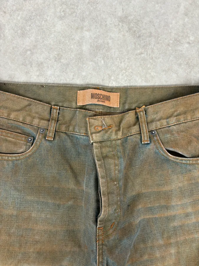 2000s Moschino Blue Faded Irregular Denim Jeans - Image 6