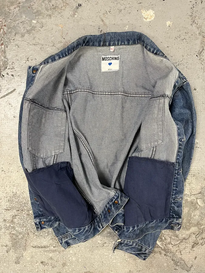 2000s Moschino Blue Painted Effect Rebel Denim Jacket - Image 8