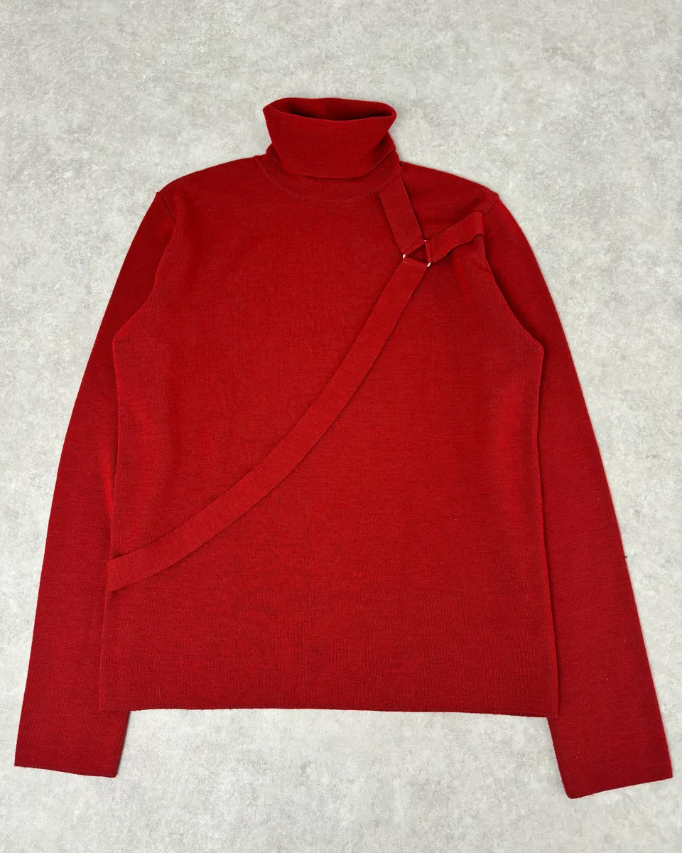 2000s Moschino Bondage Red Wool Turtleneck Sweater