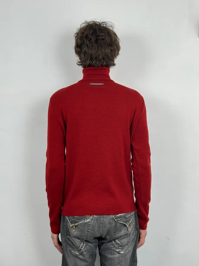 2000s Moschino Bondage Red Wool Turtleneck Sweater - Image 3