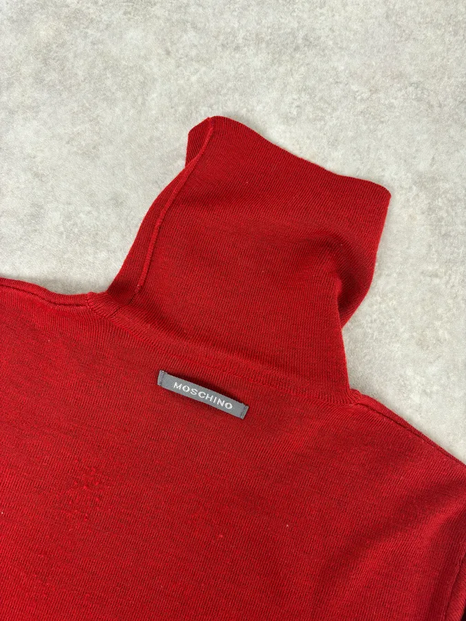 2000s Moschino Bondage Red Wool Turtleneck Sweater - Image 6