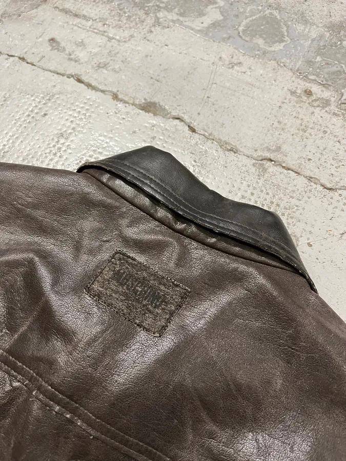 2000s Moschino Brown Eroded Leather Moto Jacket - Image 8