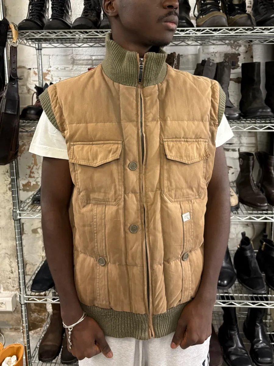 2000s Moschino Brown & Khaki Sleeveless Puffer Jacket - Image 2