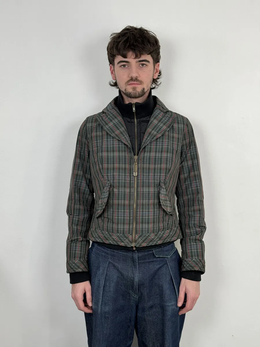2000s Moschino Checkered Green Layered Jacket - Image 2