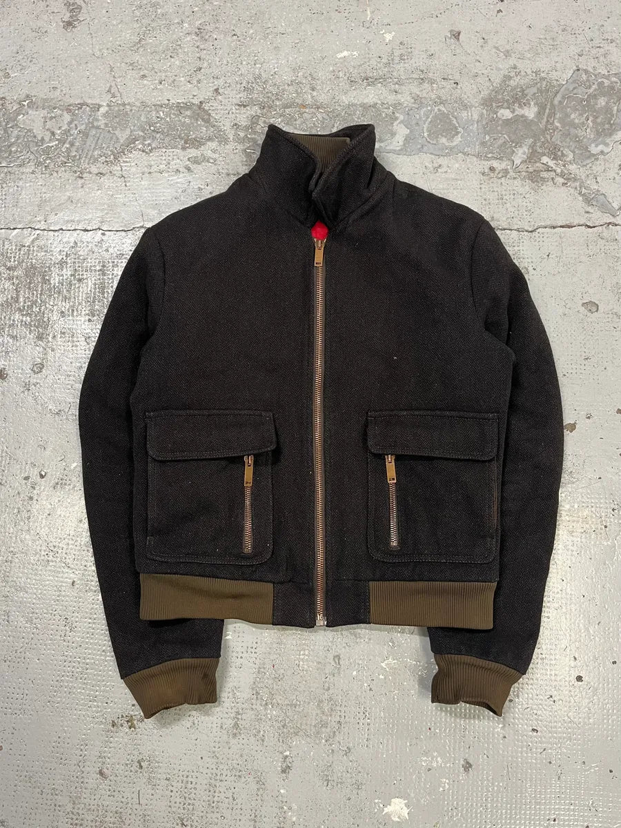 2000s Moschino Dark Brown Wool Bomber Jacket