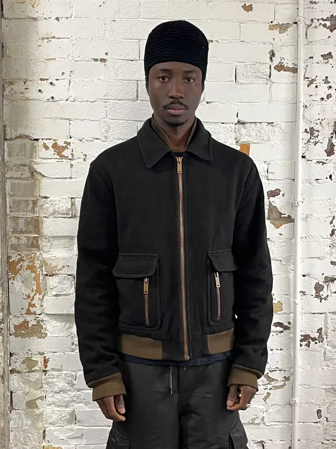 2000s Moschino Dark Brown Wool Bomber Jacket - Image 2