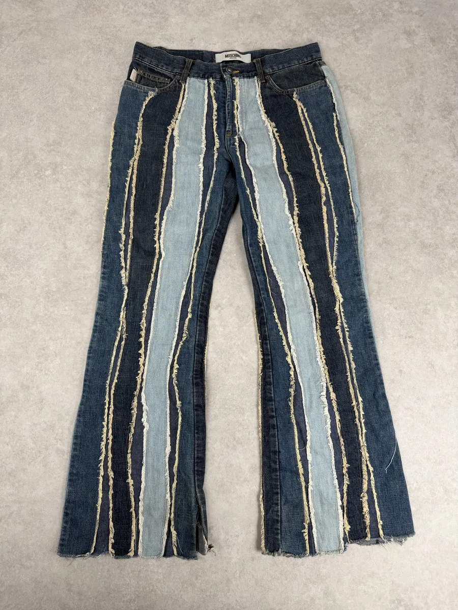 2000s Moschino Denim Lines Blue Destroyed Jeans