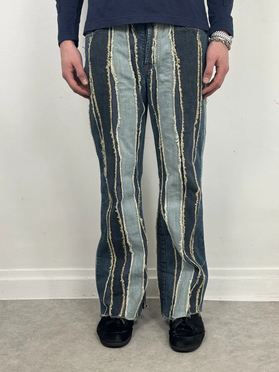 2000s Moschino Denim Lines Blue Destroyed Jeans - Image 3