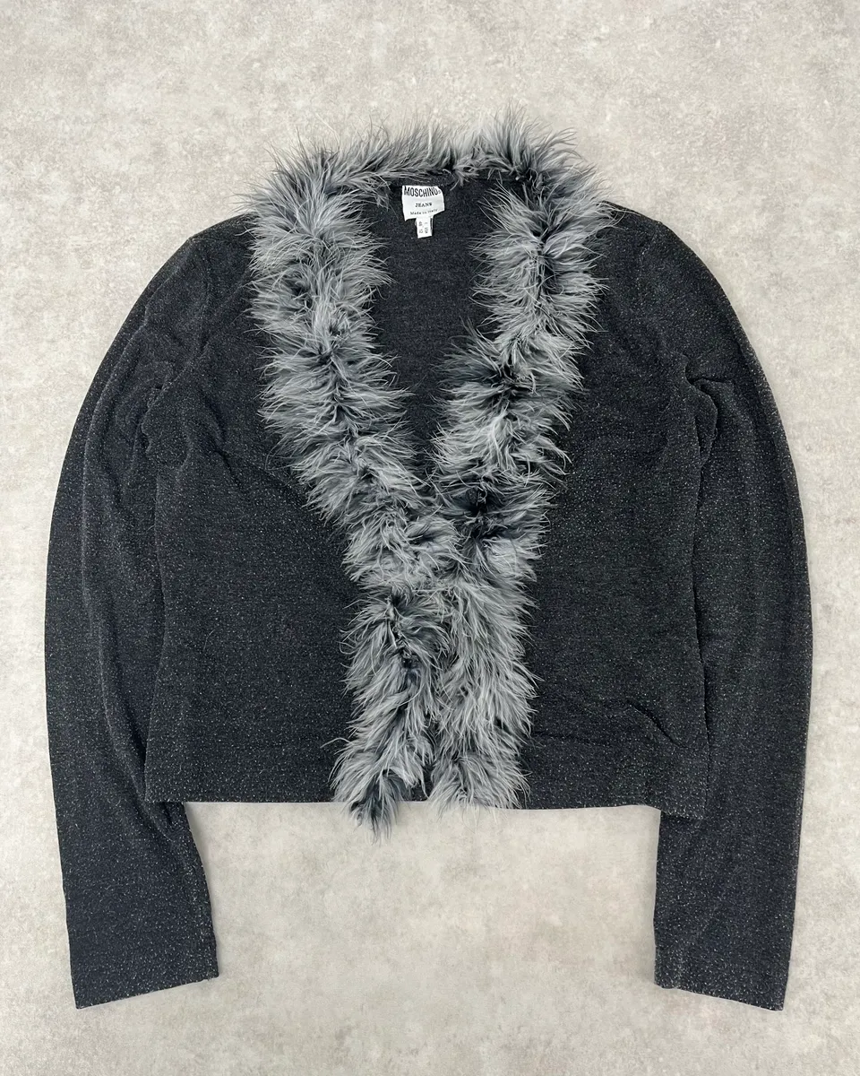 2000s Moschino Fur Line Grey Cardigan - Image 3