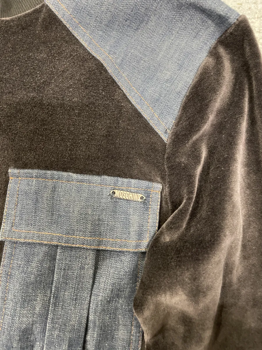 2000s Moschino Hybrid Velvet Denim Jacket - Image 9