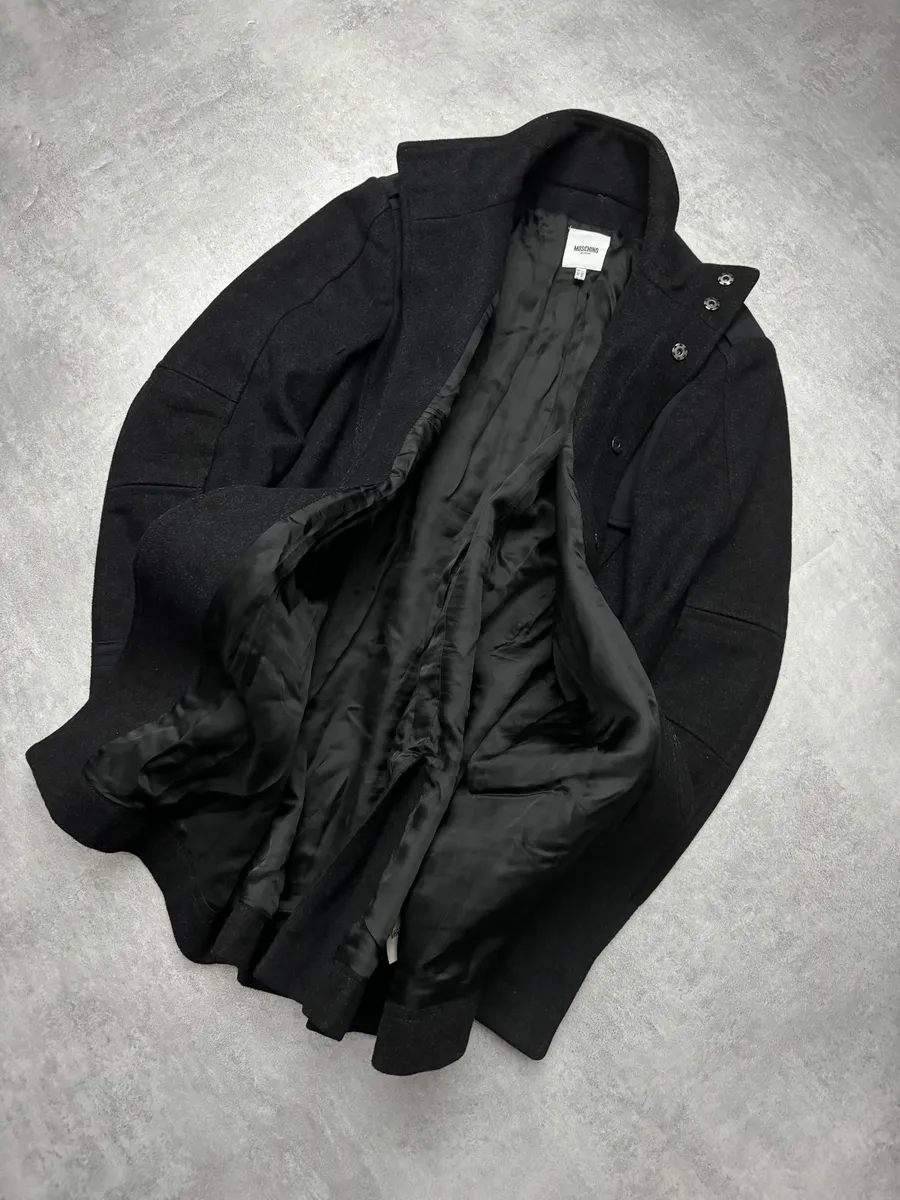 2000s Moschino Imperial Black Utilitarian Wool Trench Coat - Image 3