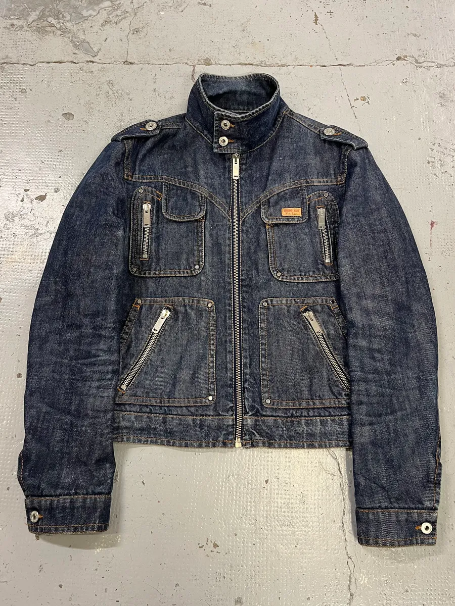 2000s Moschino Multi-Zip Blue Worker Denim Jacket