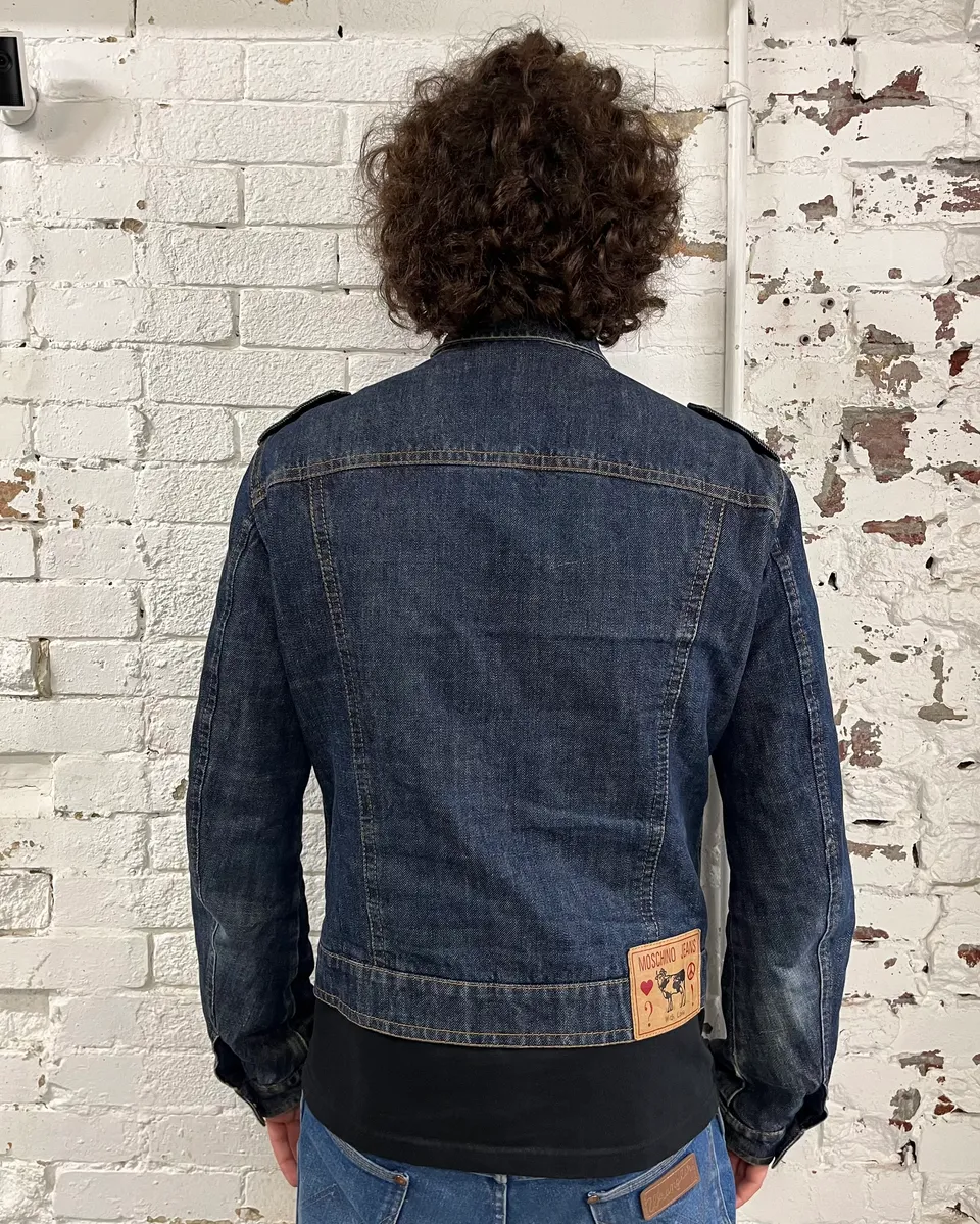2000s Moschino Multi-Zip Blue Worker Denim Jacket - Image 4