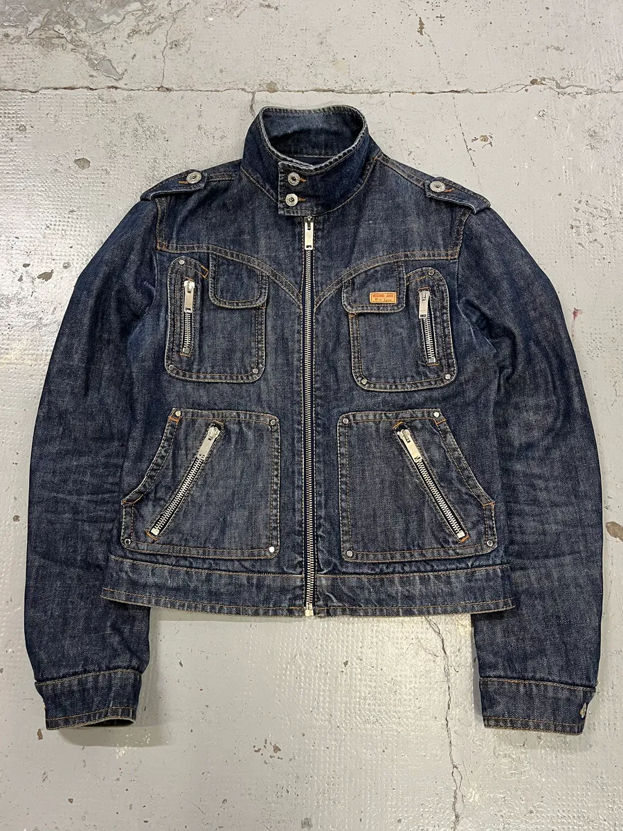 2000s Moschino Multi-Zip Blue Worker Denim Jacket - Image 5