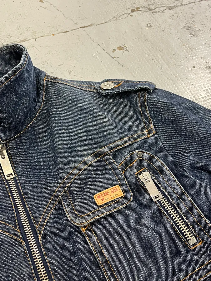 2000s Moschino Multi-Zip Blue Worker Denim Jacket - Image 7