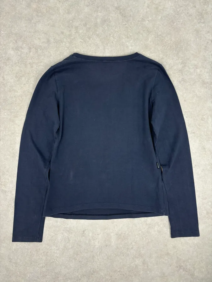 2000s Moschino Navy Mona Lisa Studded Graphic Longsleeve T-Shirt - Image 5