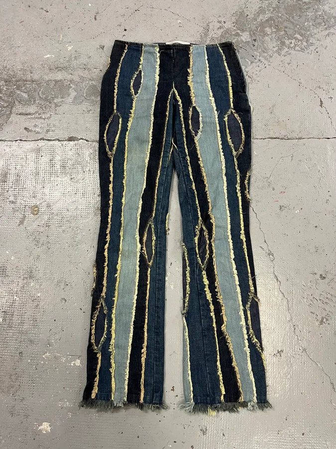 2000s Moschino Patchwork Lines Blue Denim Jeans