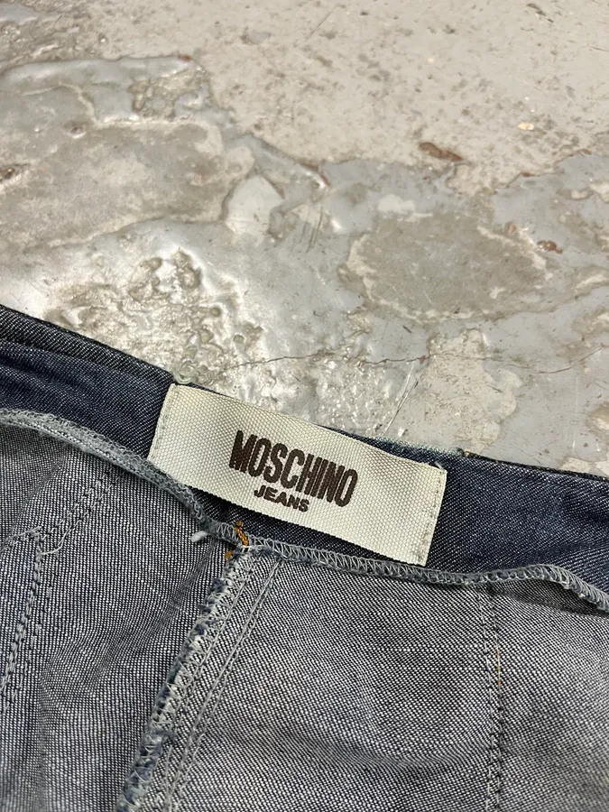 2000s Moschino Patchwork Lines Blue Denim Jeans - Image 10